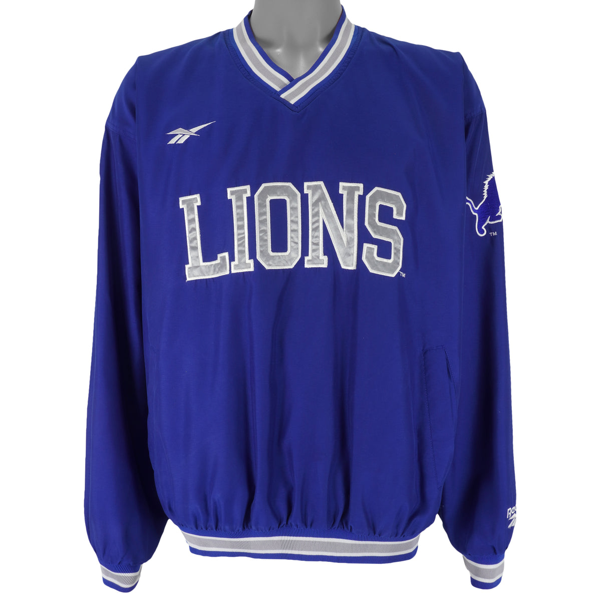 Reebok - Blue Detroit Lions Pullover Windbreaker 1990s Large Vintage Retro Football