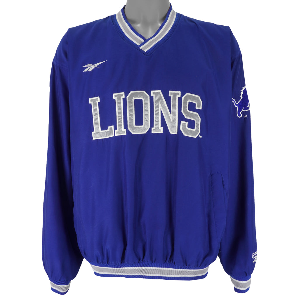Reebok - Blue Detroit Lions Pullover Windbreaker 1990s Large Vintage Retro Football