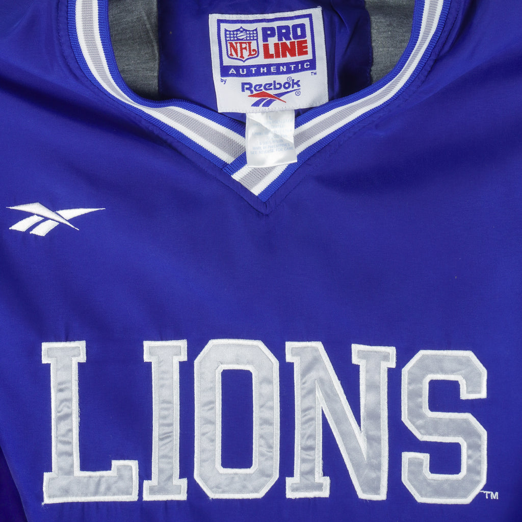 Reebok - Blue Detroit Lions Pullover Windbreaker 1990s Large Vintage Retro Football