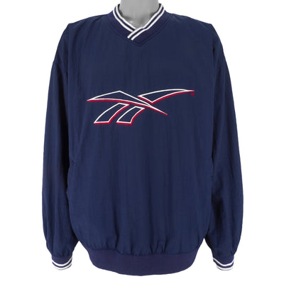 Reebok - Navy Blue V-Neck Embroidered Pullover Windbreaker 1990s X-Large