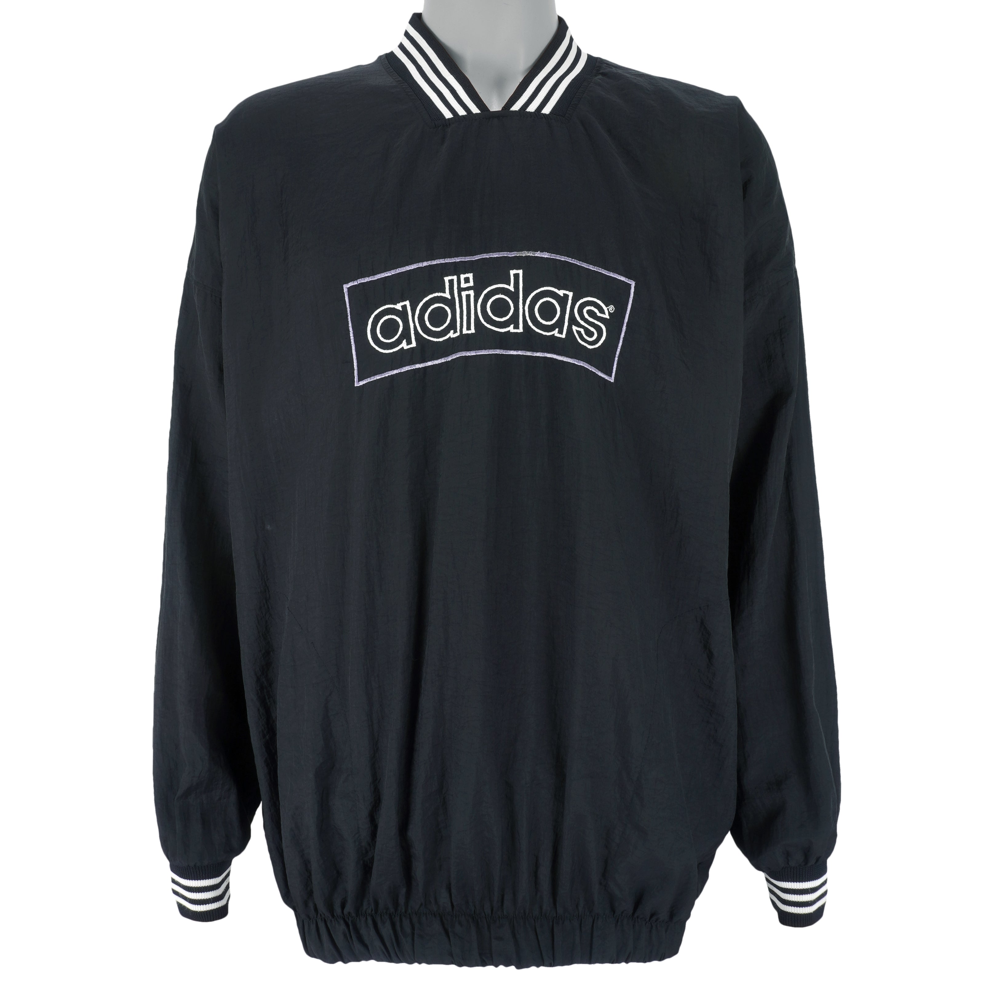 Adidas - Black Pullover Windbreaker 1990s Large Vintage Retro