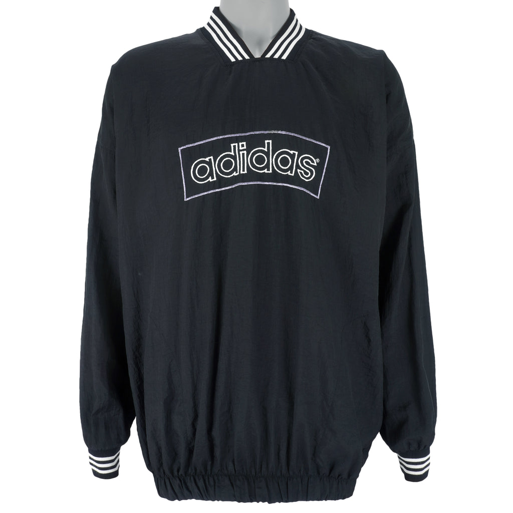Adidas - Black Pullover Windbreaker 1990s Large Vintage Retro