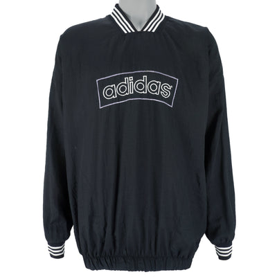 Adidas - Black Embroidered Pullover Windbreaker 1990s Large
