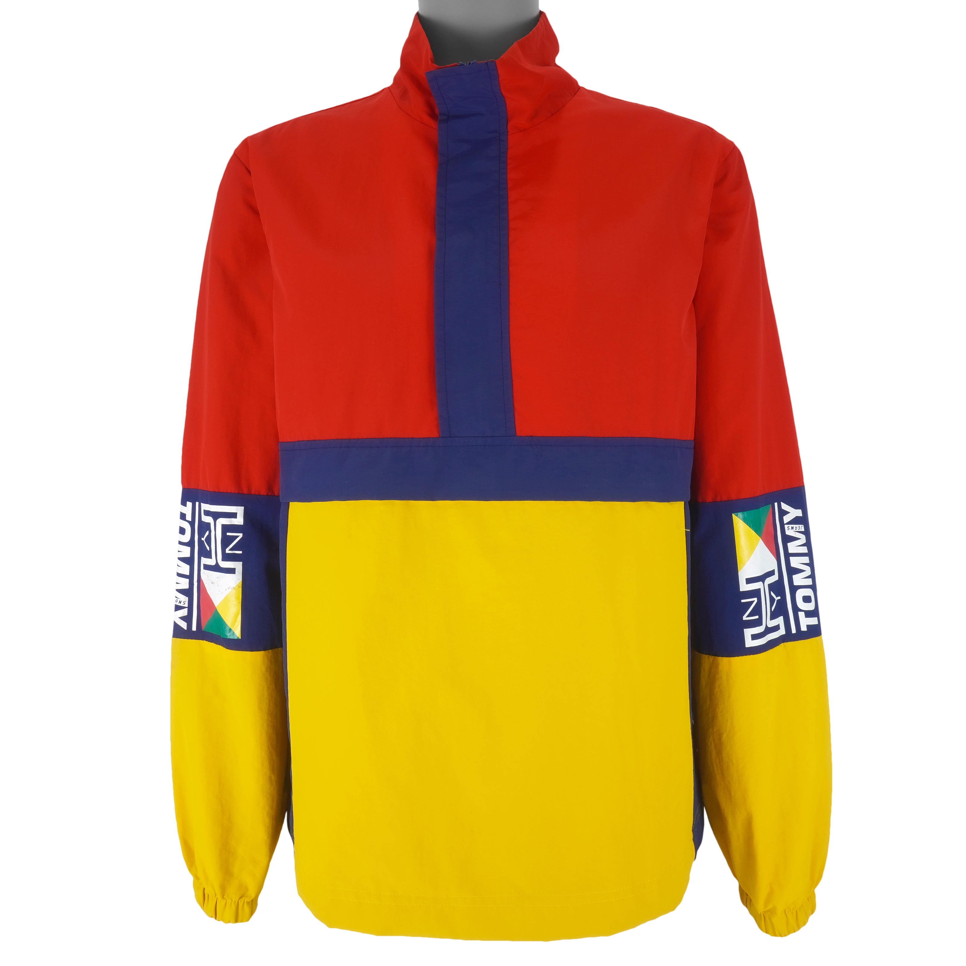 Vintage Tommy Hilfiger Red Yellow 1 2 Zip Windbreaker 1990s Large Vintage Club Clothing