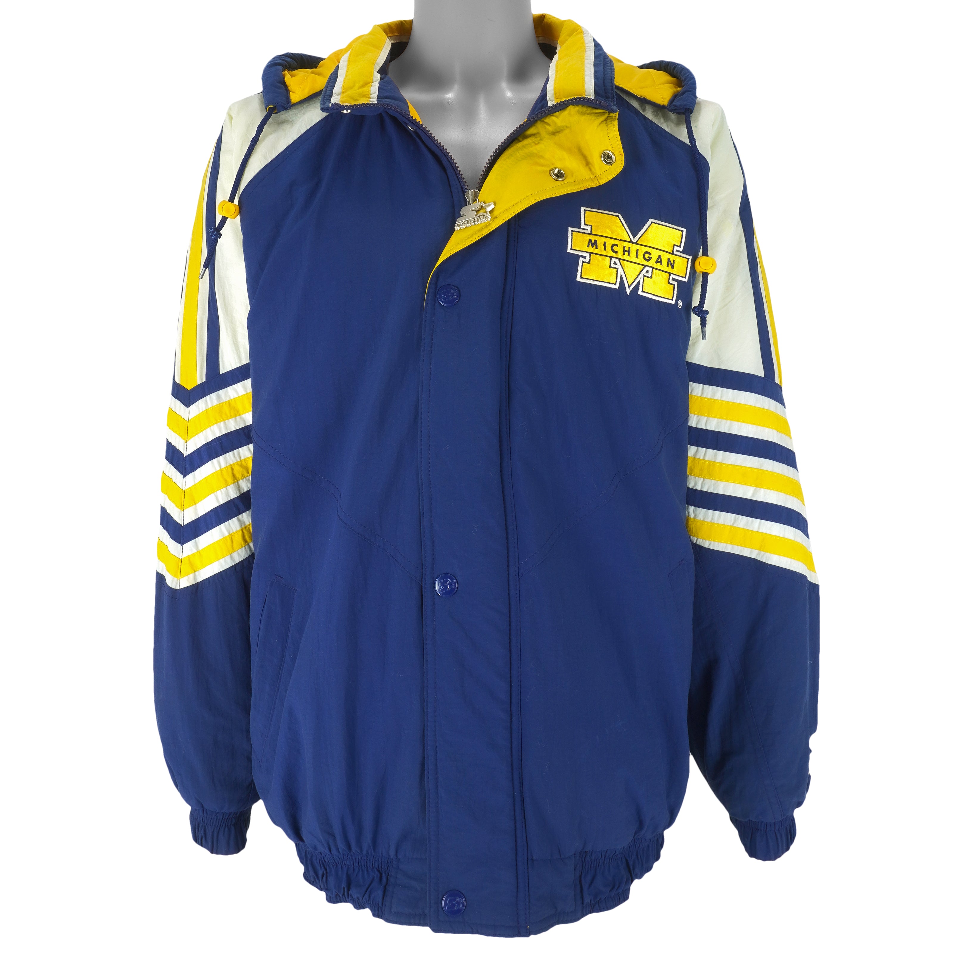 Vtg 90s Michigan Wolverines Starter Jacket Large Big Logo Full Zip Puffy￼￼￼