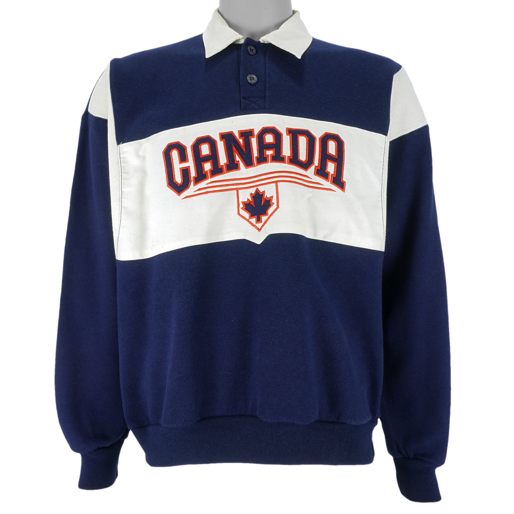 Vintage - Canada 1/4 Button Embroidered Sweatshirt 1990s Large Vintage Retro