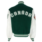 Vintage (Roots Canada) - Green and White Spell-Out Varsity Jacket 1990s Medium Vintage Retro