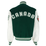 Vintage (Roots Canada) - Green and White Spell-Out Varsity Jacket 1990s Medium Vintage Retro