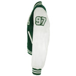 Vintage (Roots Canada) - Green and White Spell-Out Varsity Jacket 1990s Medium Vintage Retro