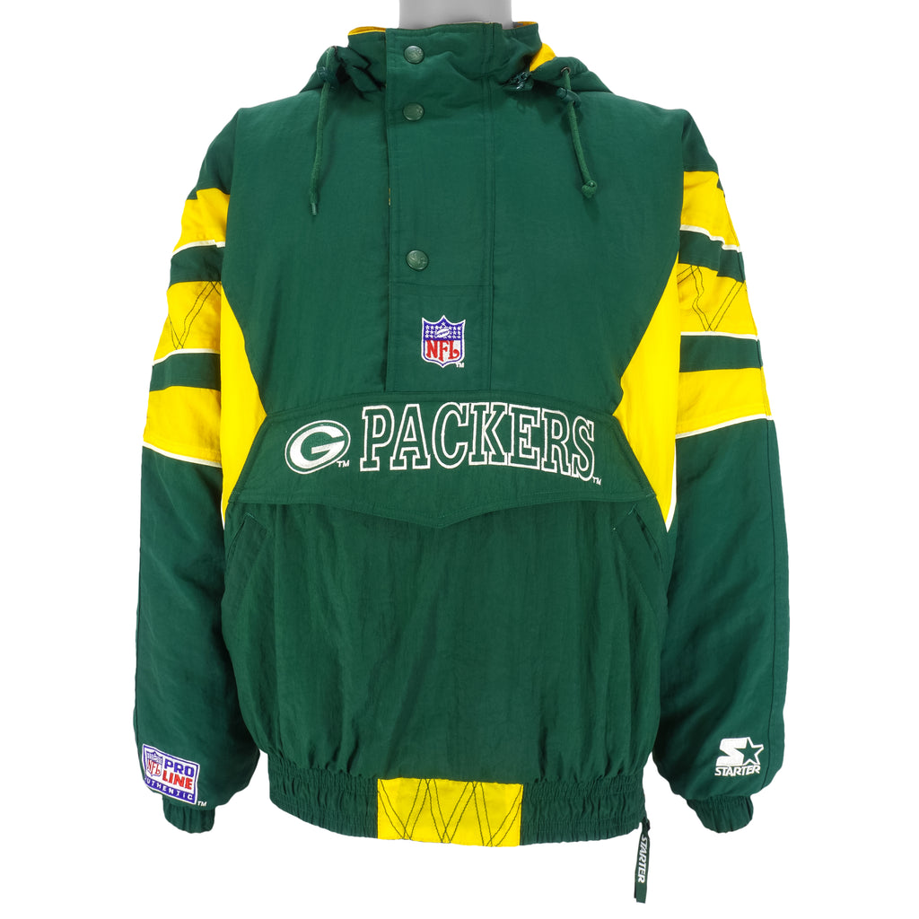 Starter - Green Bay Packers Hooded Warm Jacket 1990s Large Vintage Retro Football