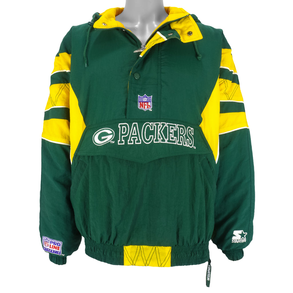 Starter - Green Bay Packers Hooded Warm Jacket 1990s Large Vintage Retro Football