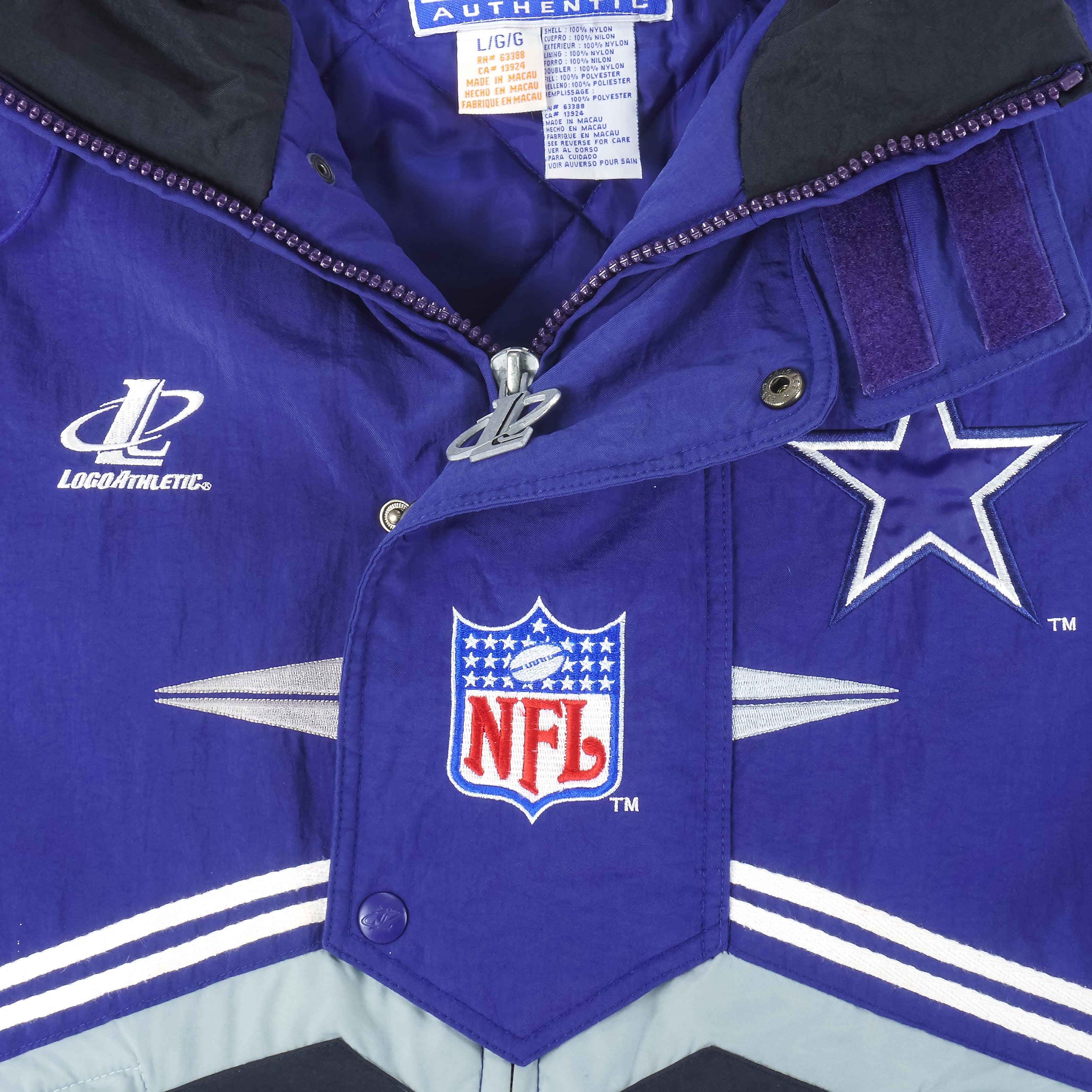 NFL (Logo Athletic) - Dallas Cowboys 1/4 Zip & Button Jacket 1990s Large Vintage Retro Football 