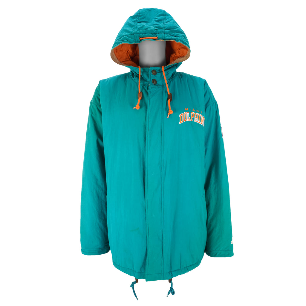 Starter - Miami Dolphins Zip-Up Hooded Jacket 1990s X-Large Vintage Retro Football