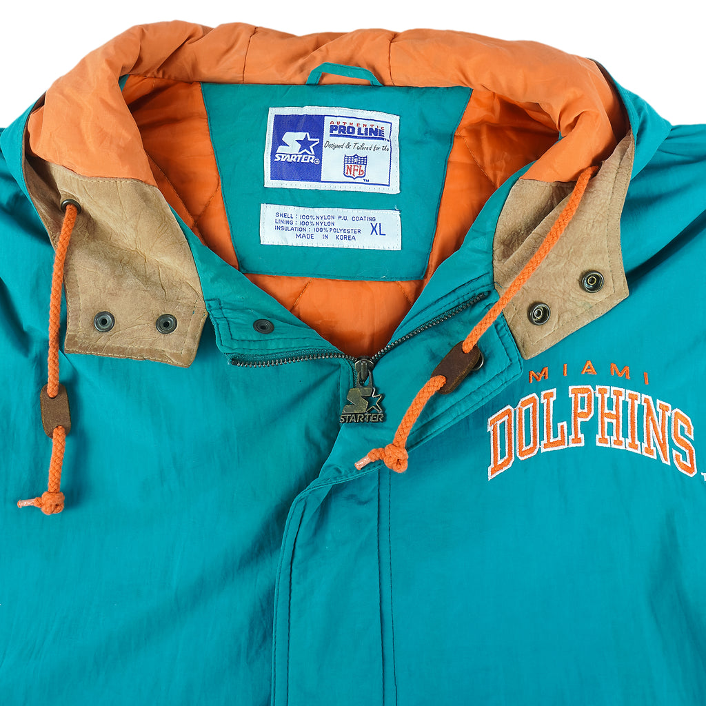 Starter - Miami Dolphins Zip-Up Hooded Jacket 1990s X-Large Vintage Retro Football