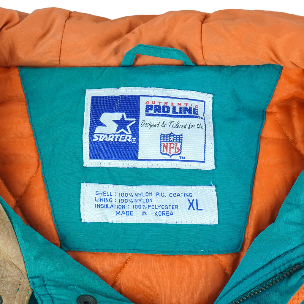 Starter - Miami Dolphins Zip-Up Hooded Jacket 1990s X-Large Vintage Retro Football