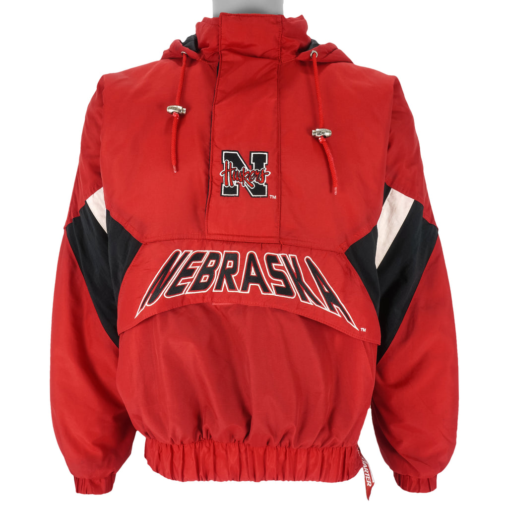 Starter - Nebraska Huskers 1/2 Zip Hooded Jacket 1990s Small Vintage Retro