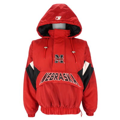 Starter - Nebraska Huskers 1/2 Zip Hooded Jacket 1990s Small