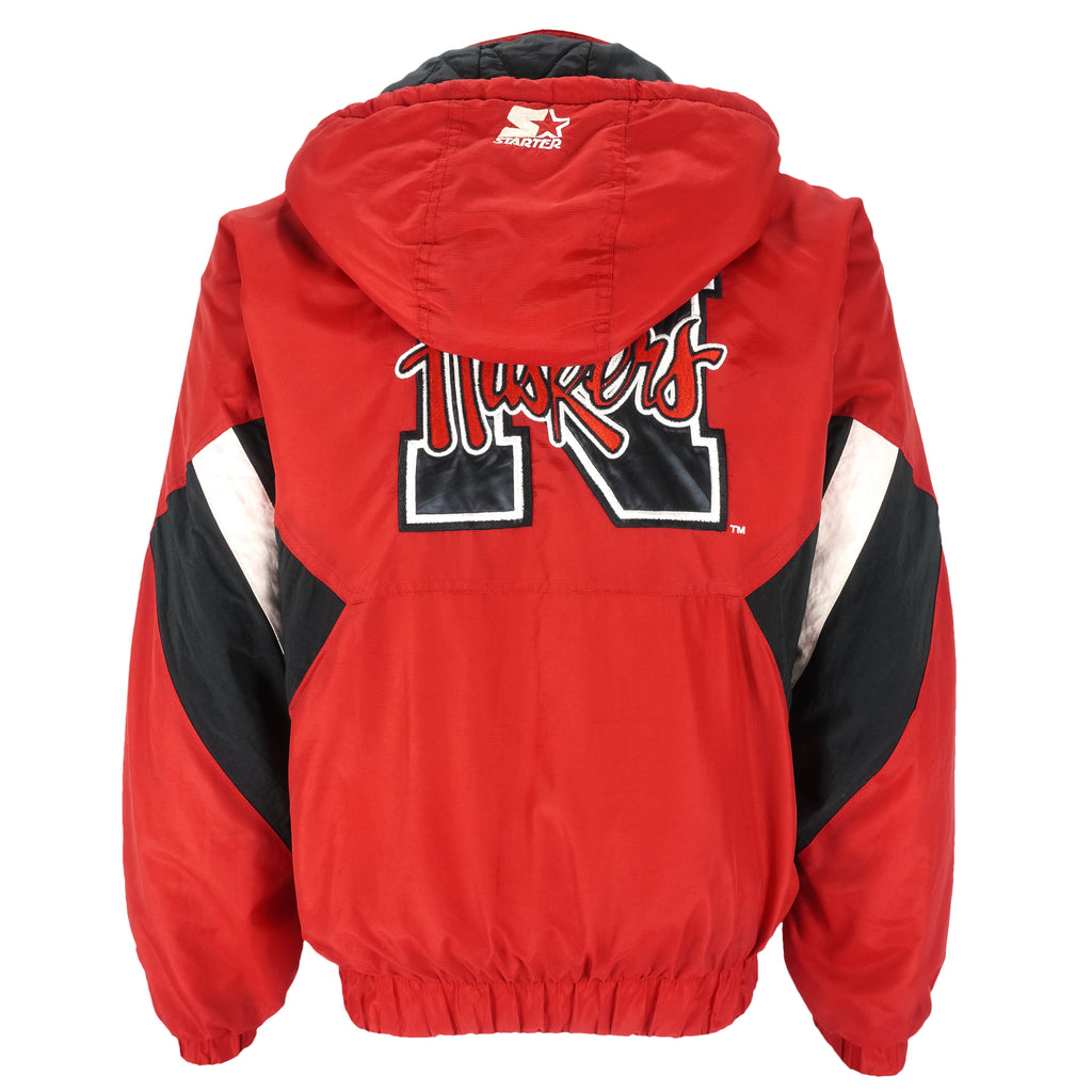 Starter - Nebraska Huskers 1/2 Zip Hooded Jacket 1990s Small Vintage Retro