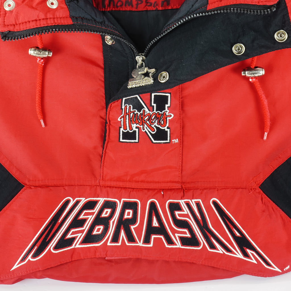 Starter - Nebraska Huskers 1/2 Zip Hooded Jacket 1990s Small Vintage Retro