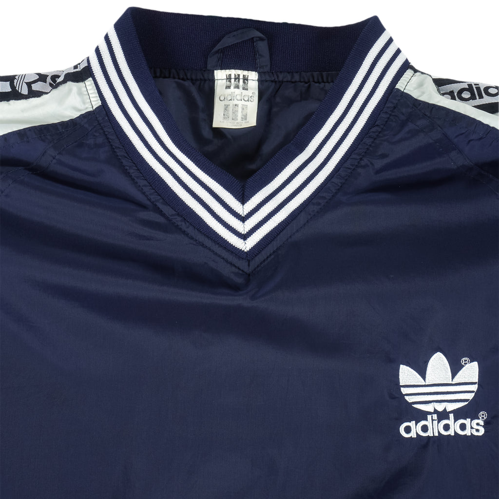 Adidas - Navy blue Taped Logo Pullover Windbreaker 1990s Large Vintage Retro
