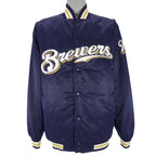 MLB (Marjestic) - Milwaukee Brewers Spell-Out Satin Jacket 1990s Large Vintage Retro Baseball