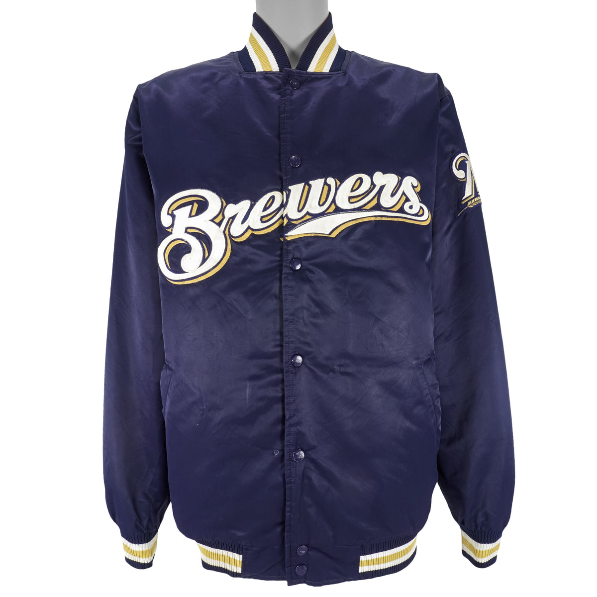 MLB (Marjestic) - Milwaukee Brewers Spell-Out Satin Jacket 1990s Large Vintage Retro Baseball