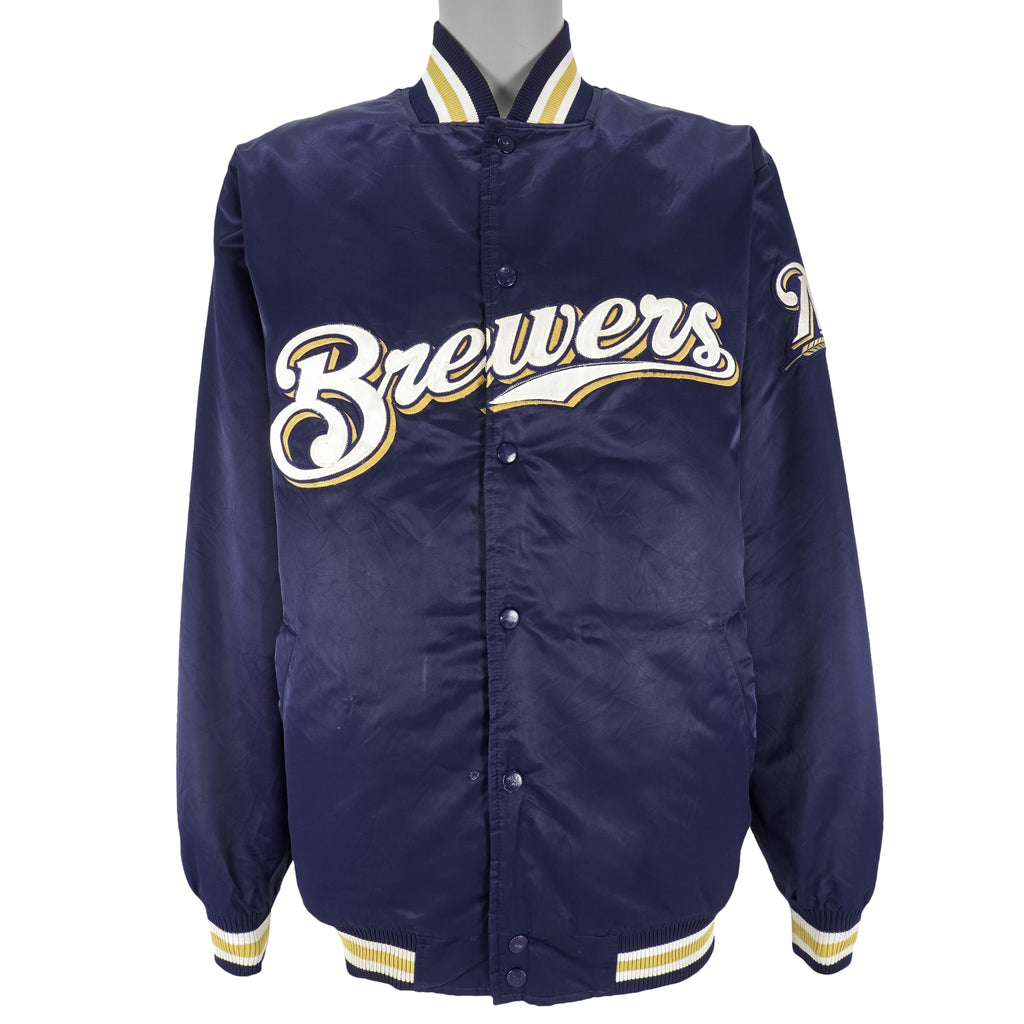 MLB (Marjestic) - Milwaukee Brewers Spell-Out Satin Jacket 1990s Large Vintage Retro Baseball