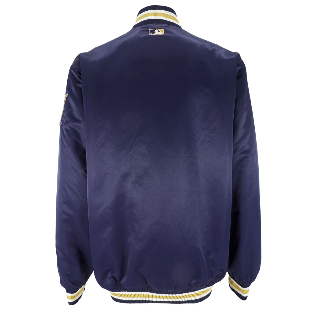 MLB (Marjestic) - Milwaukee Brewers Spell-Out Satin Jacket 1990s Large Vintage Retro Baseball