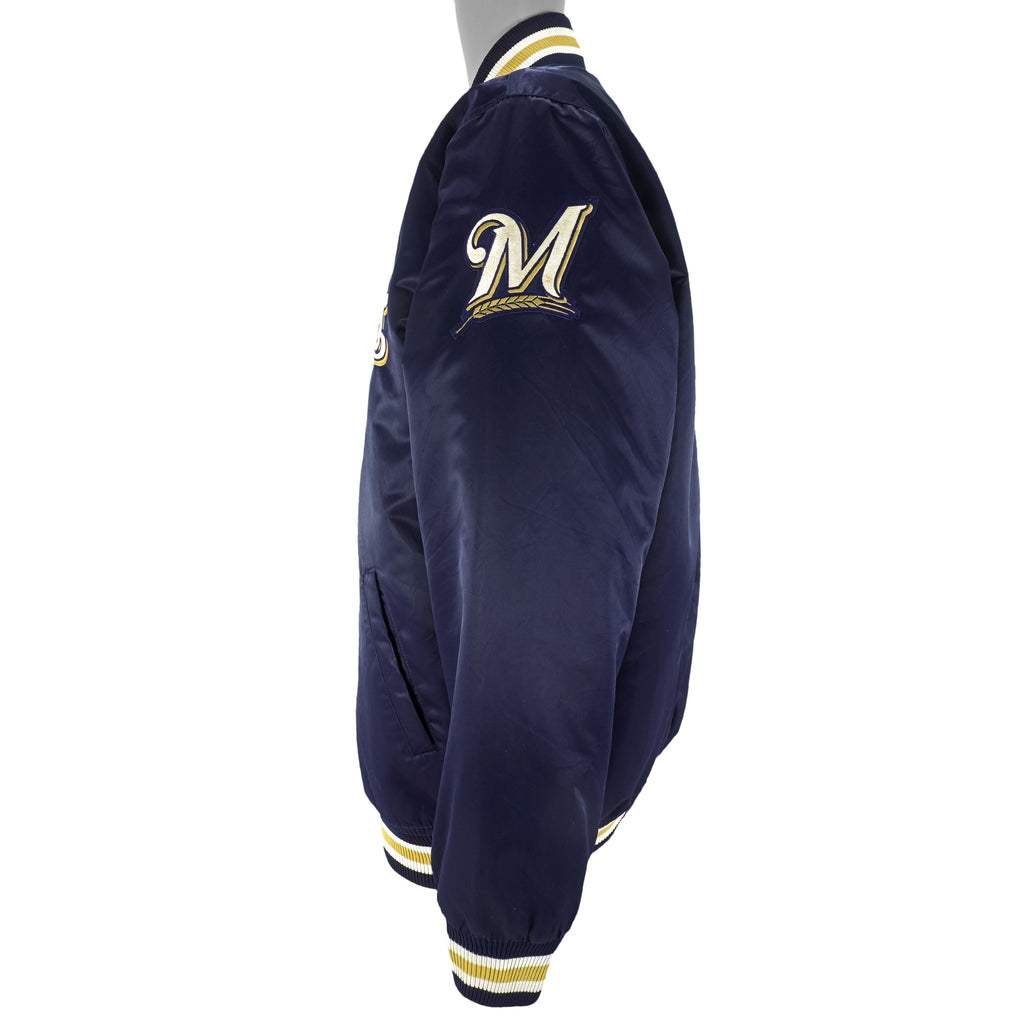 MLB (Marjestic) - Milwaukee Brewers Spell-Out Satin Jacket 1990s Large Vintage Retro Baseball