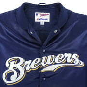 MLB (Marjestic) - Milwaukee Brewers Spell-Out Satin Jacket 1990s Large Vintage Retro Baseball