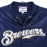 MLB (Marjestic) - Milwaukee Brewers Spell-Out Satin Jacket 1990s Large Vintage Retro Baseball