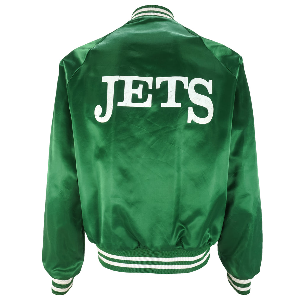 NFL (Chalkline) - New York Jets Button-Up Satin Jacket 1990s Medium Vintage Retro Football