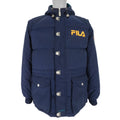 Fila - Blue Zip & Button-Up Hooded Jacket 1990s Medium Vintage Retro