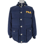 Fila - Blue Zip & Button-Up Hooded Jacket 1990s Medium Vintage Retro