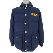 Fila - Blue Zip & Button-Up Hooded Jacket 1990s Medium Vintage Retro