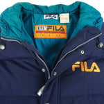 Fila - Blue Zip & Button-Up Hooded Jacket 1990s Medium Vintage Retro