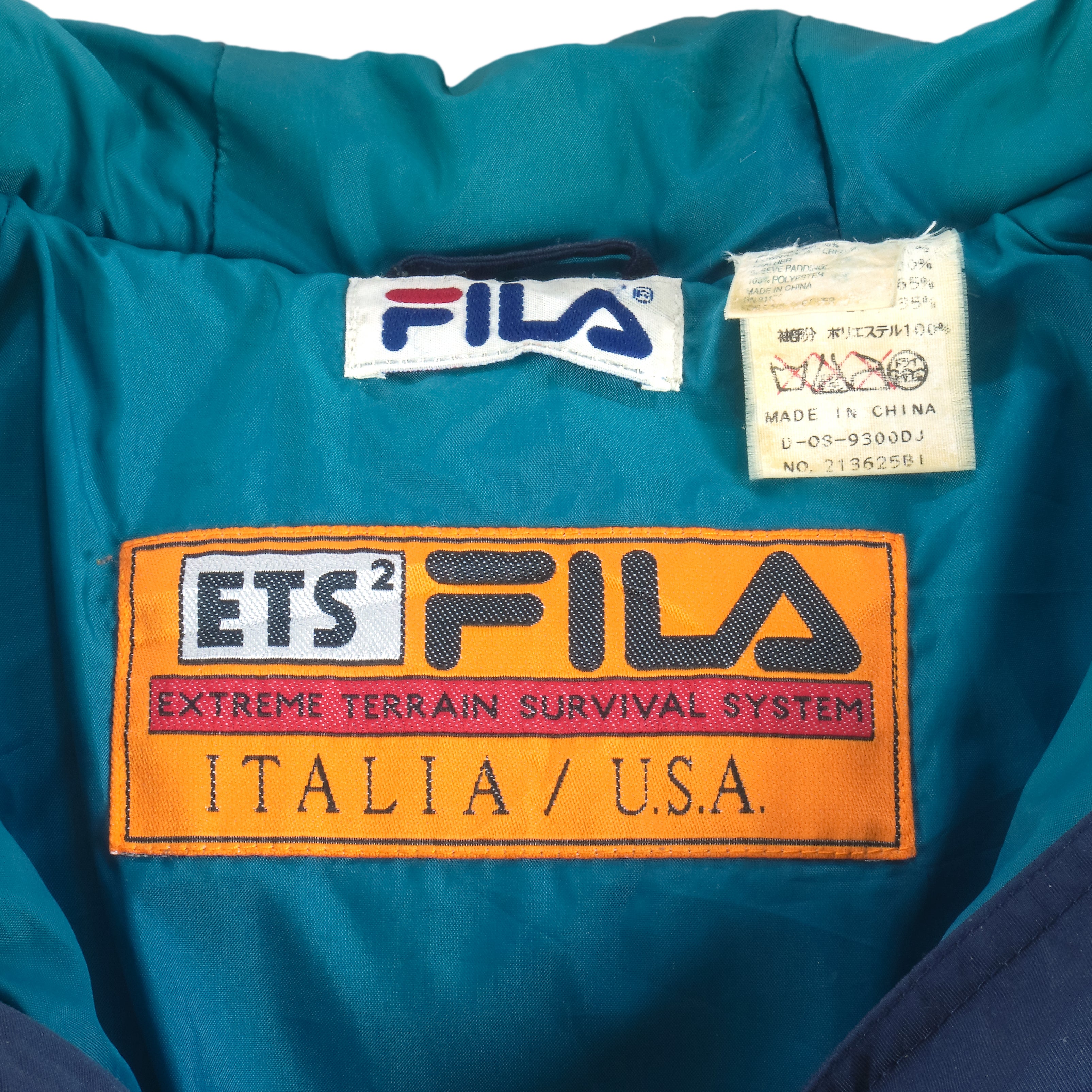 Fila - Blue Zip & Button-Up Hooded Jacket 1990s Medium Vintage Retro