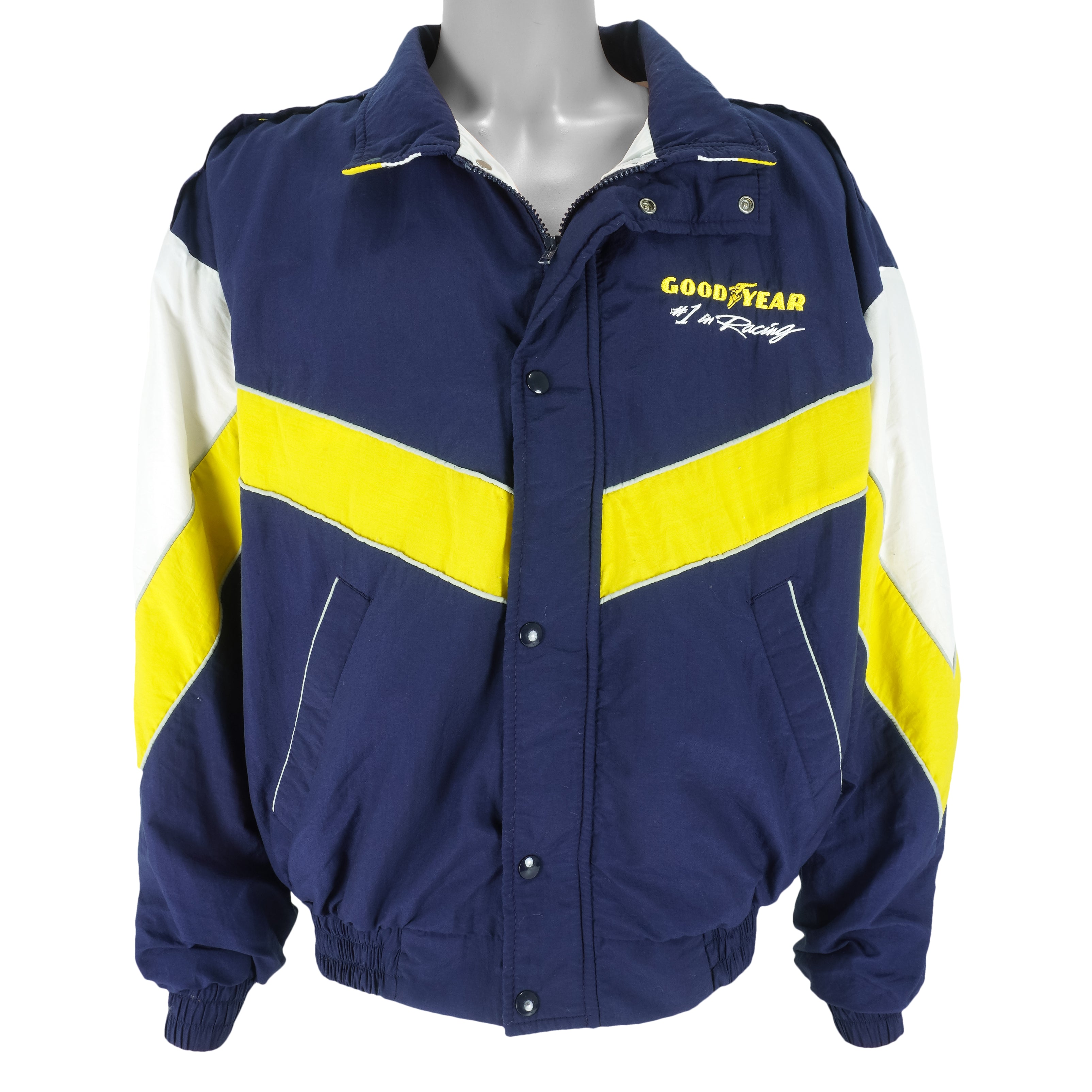 Vintage (Goodyear) - Blue Zip & Button-Up Racing Windbreaker 1990s X-Large Vintage Retro