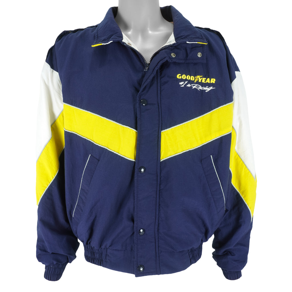 Vintage (Goodyear) - Blue Zip & Button-Up Racing Windbreaker 1990s X-Large Vintage Retro