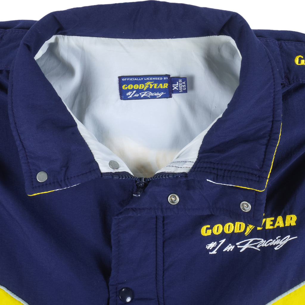 Vintage (Goodyear) - Blue Zip & Button-Up Racing Windbreaker 1990s X-Large Vintage Retro
