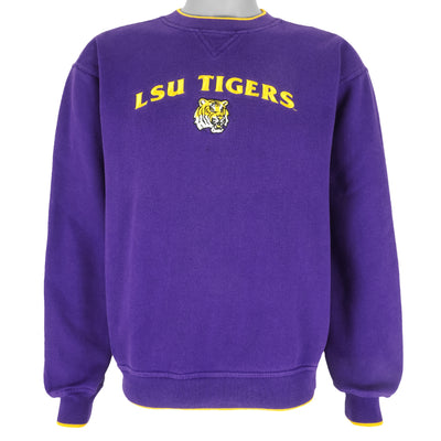 NCAA (Red Oak) - LSU Tigers Embroidered Crew Neck Sweatshirt 1990s Medium