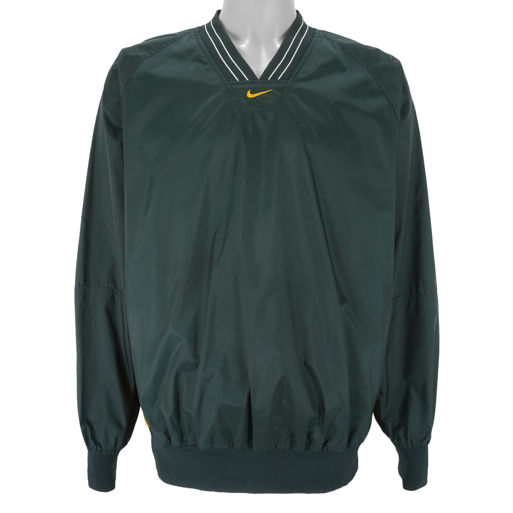 Nike - Green Embroidered V-Neck Windbreaker 1990s Large Vintage Retro