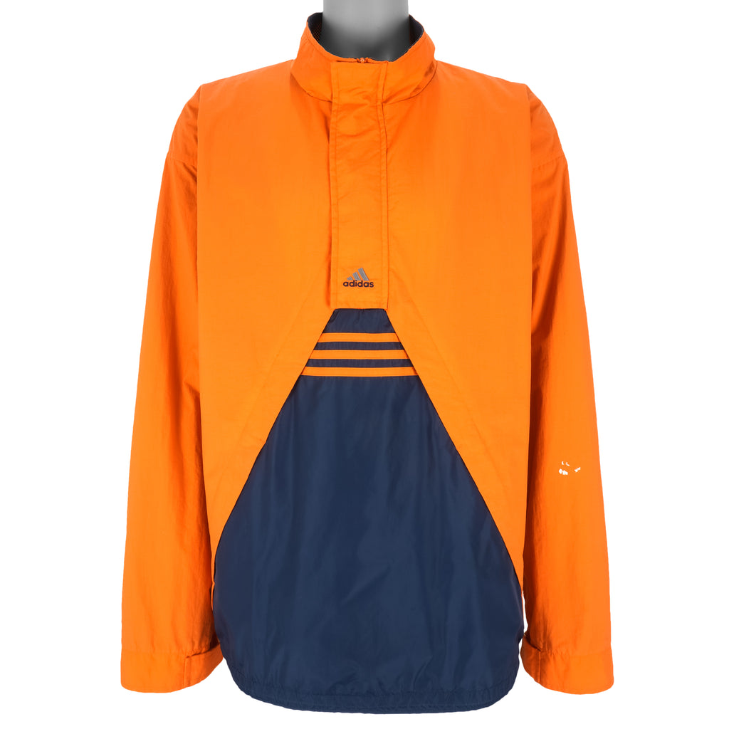 Adidas - Blue & Orange 1/4 Zip Pullover Windbreaker 1990s XX-Large Vintage Retro