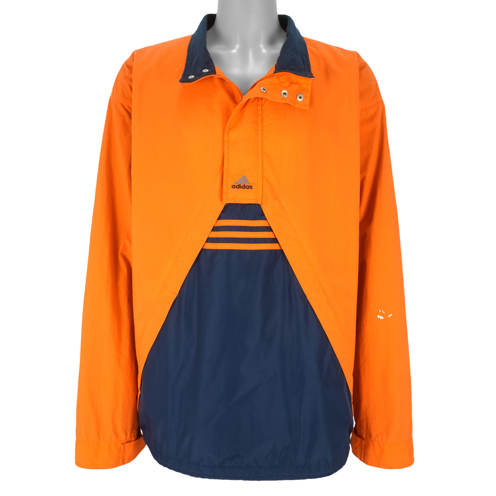Adidas - Blue & Orange 1/4 Zip Pullover Windbreaker 1990s XX-Large Vintage Retro