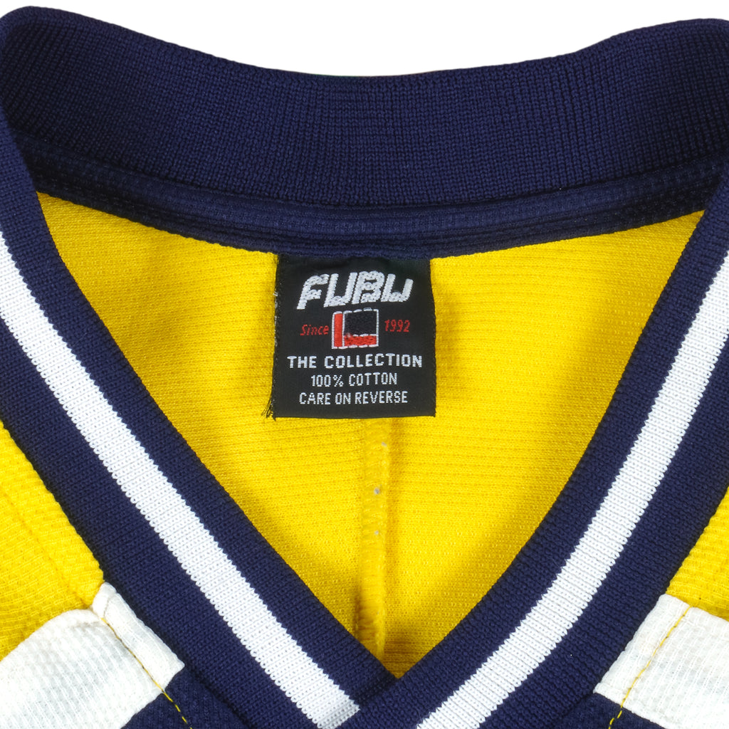 FUBU - Blue & Yellow Spell-Out V-neck Sweatshirt 1990s Large Vintage Retro