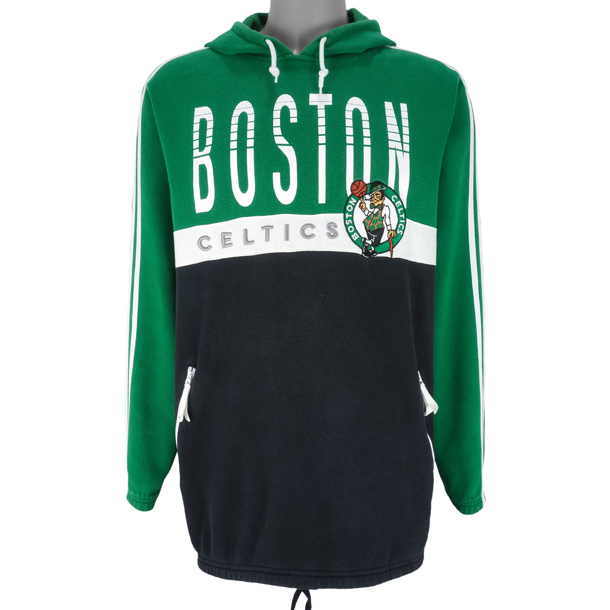 Adidas - Boston Celtics Spell-Out Hooded Sweatshirt 1990s Large Vintage Retro Basketball