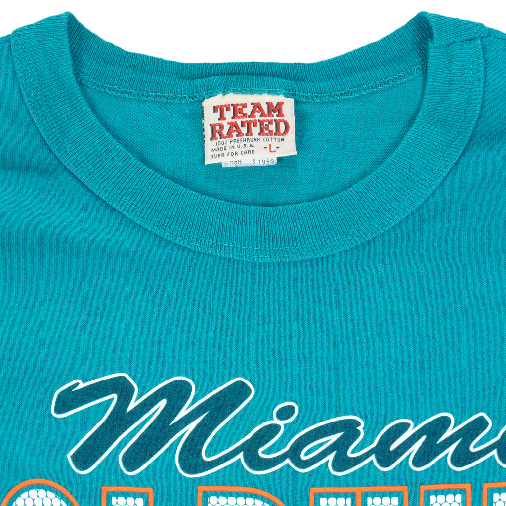 NFL (Team Rated) - Miami Dolphins Spell-Out T-Shirt 1990s Large Vintage Retro Football