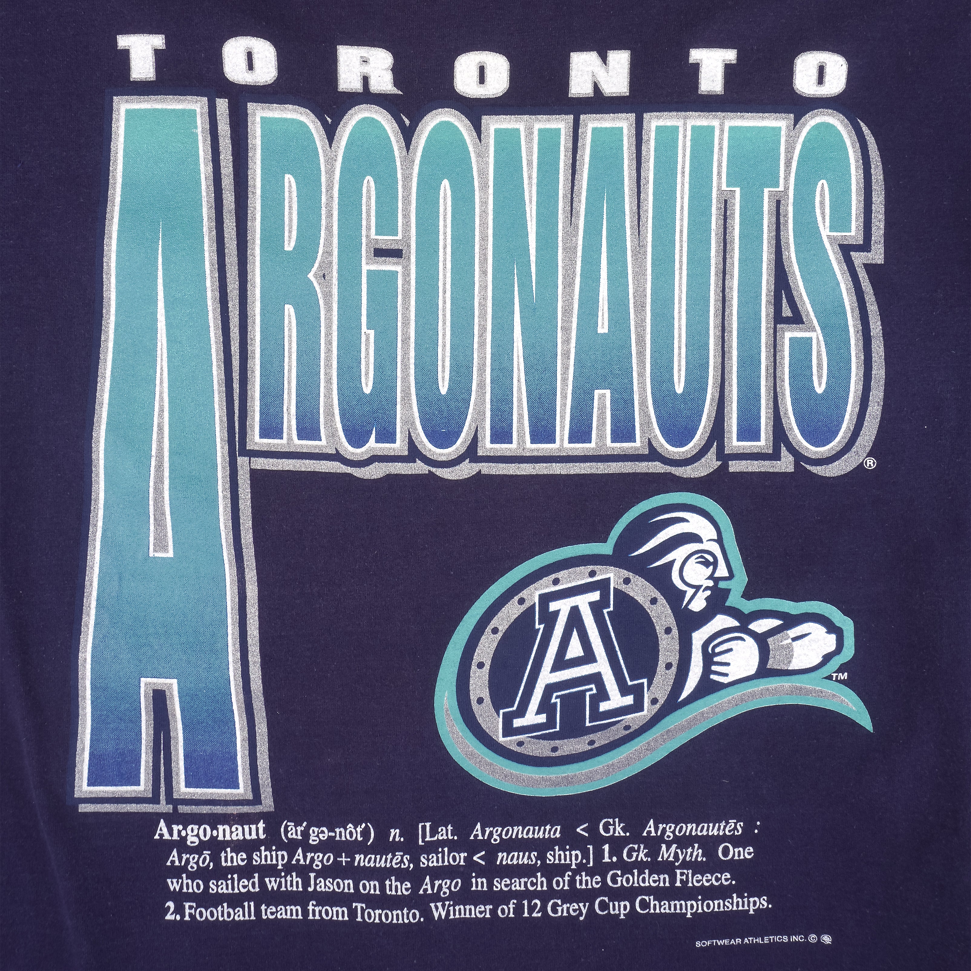 CFL (Pro Look) - Toronto Argonauts Spell-Out T-Shirt 1990s X-Large Vintage Retro Football