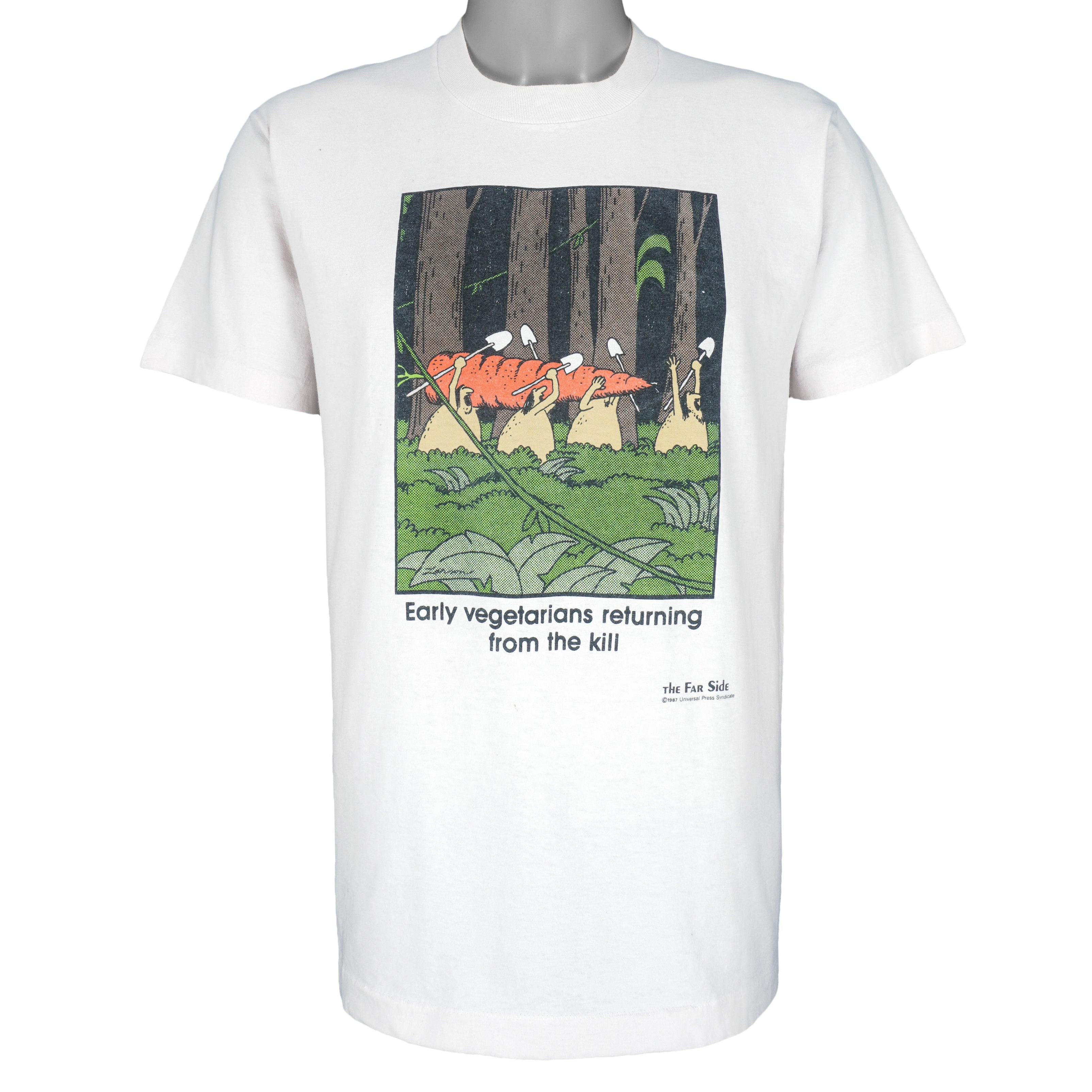 Vintage (The Far Side) - Early Vegetarians Retuning From The Kill Deadstock T-Shirt 1987 Large Vintage Retro