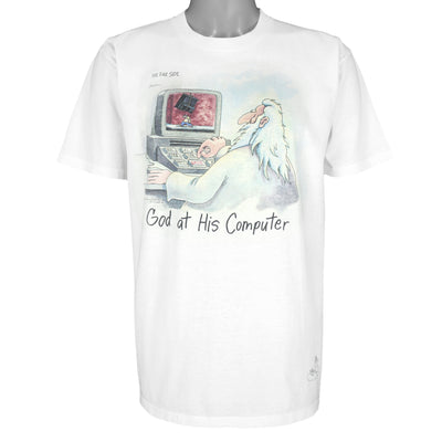 Vintage (The Far Side) - God At His Computer T-Shirt 1990s Large